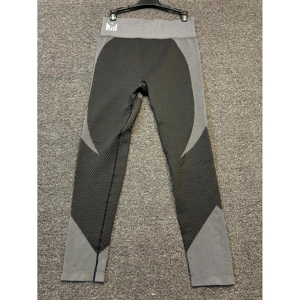 Seamless Leggings Women 2XL Black White Striped Panel Athletic Stretch High Rise